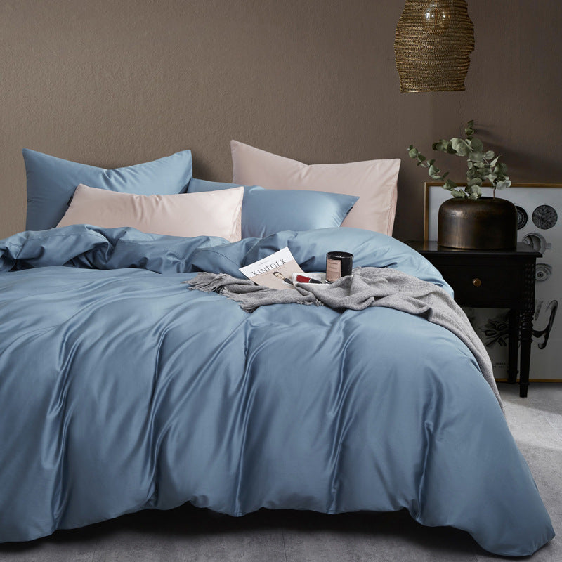 HKM-834579 Luxury Egyptian Cotton 60S Four-Piece Bed Cover Set - 100% Pure Cotton Fitted Sheet, Quilt Cover, and Pillow Covers