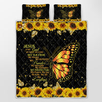 HKM-834643 3-Piece Butterfly and Sunflower Pattern Quilt Set with Pillowcases, Multiple Sizes Available