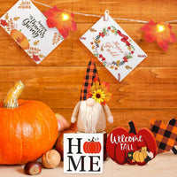 HKM-835091 Autumn Gnome Tiered Tray Decoration Set with Maple Leaf Lights and Greeting Cards
