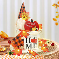 HKM-835091 Autumn Gnome Tiered Tray Decoration Set with Maple Leaf Lights and Greeting Cards
