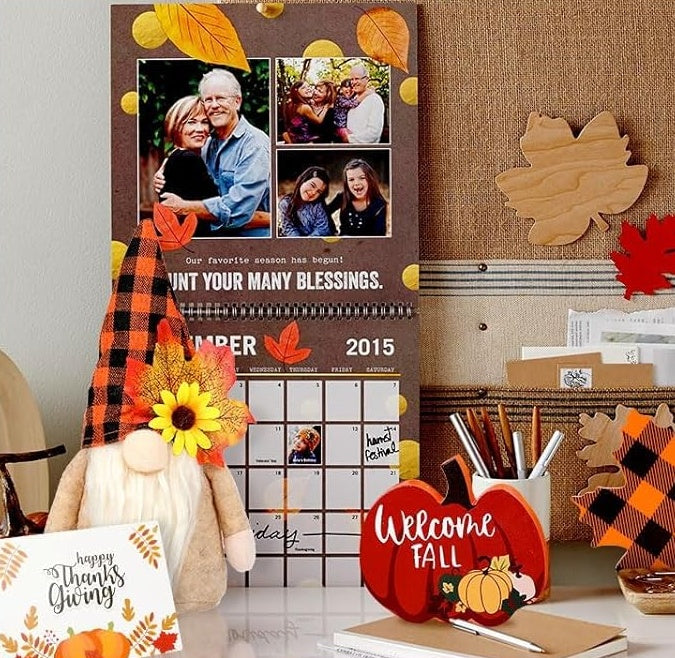 HKM-835091 Autumn Gnome Tiered Tray Decoration Set with Maple Leaf Lights and Greeting Cards