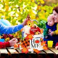 HKM-835091 Autumn Gnome Tiered Tray Decoration Set with Maple Leaf Lights and Greeting Cards