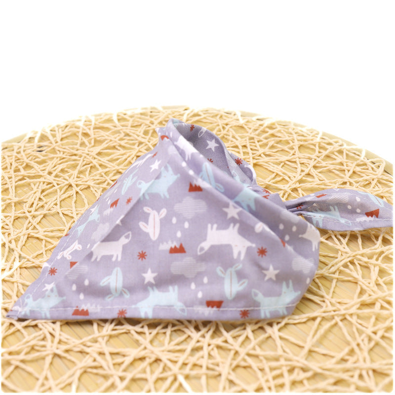 HKM-835283 Colorful Cartoon Cotton Triangle Scarf with Lace Design - Versatile Headscarf & Saliva Towel
