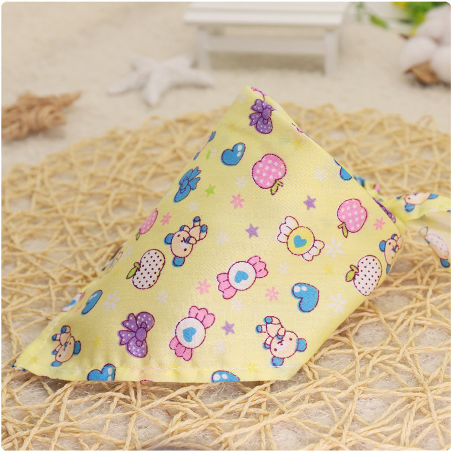 HKM-835283 Colorful Cartoon Cotton Triangle Scarf with Lace Design - Versatile Headscarf & Saliva Towel