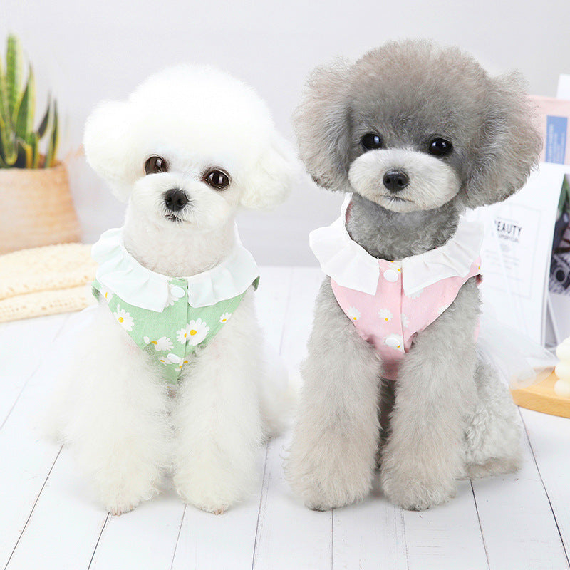 HKM-835411 Cute Bichon Princess Dress for Small Dogs - Cotton, Available in Green, Pink, Blue, Sizes S-XXL