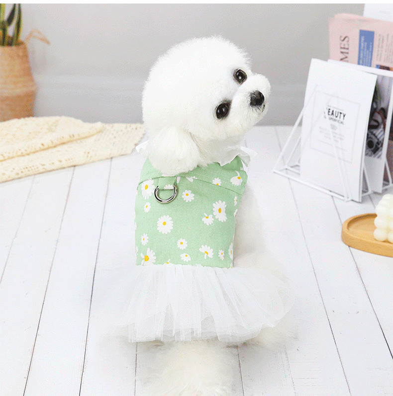 HKM-835411 Cute Bichon Princess Dress for Small Dogs - Cotton, Available in Green, Pink, Blue, Sizes S-XXL