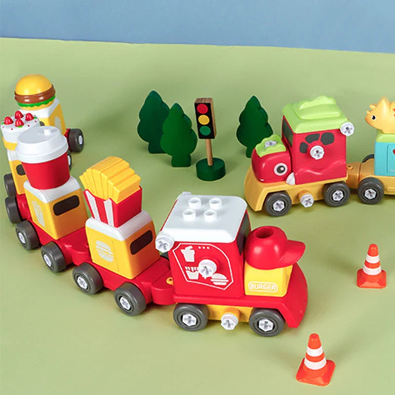 HKM-835539 5-in-1 Train Robot Building Blocks Set - DIY Dinosaur & Vehicle Play Puzzle - Educational Toy for Ages 3+