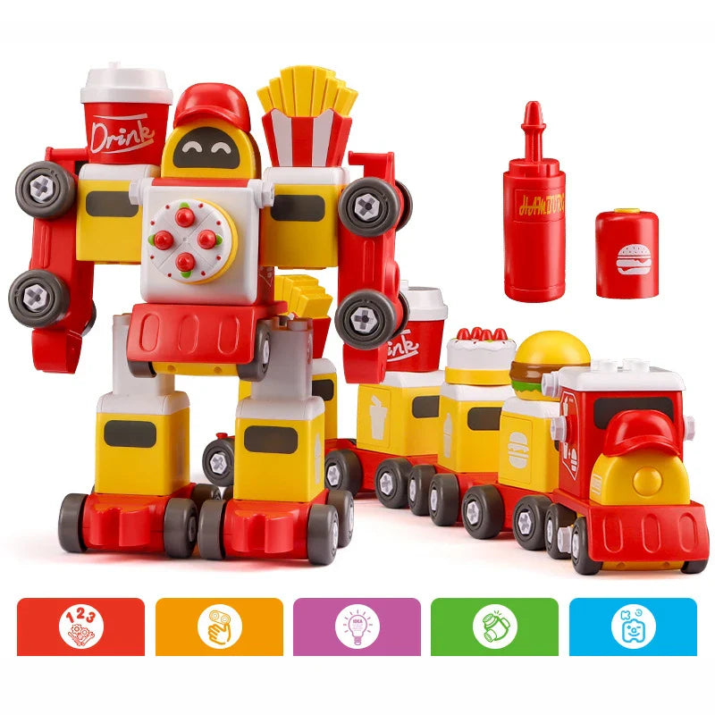 HKM-835539 5-in-1 Train Robot Building Blocks Set - DIY Dinosaur & Vehicle Play Puzzle - Educational Toy for Ages 3+