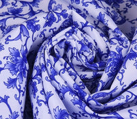 HKM-835795 Blue Floral Pattern Polyester Fabric on White Background - 1.5 x 1 Meter