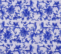HKM-835795 Blue Floral Pattern Polyester Fabric on White Background - 1.5 x 1 Meter