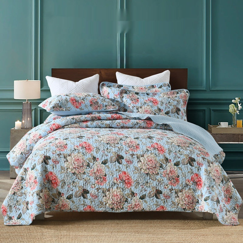 HKM-835795 Pure Cotton Summer Floral Duvet Set - Three-Piece Bedding Collection
