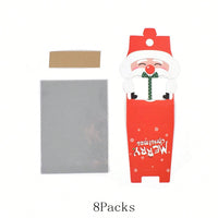 HKM-835923 Mini Christmas Treat Boxes with Santa Claus Design - 8 Pcs Gift Set with Cellophane Bags and Twist Ties for Holiday Party Supplies
