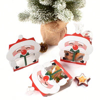 HKM-835923 Mini Christmas Treat Boxes with Santa Claus Design - 8 Pcs Gift Set with Cellophane Bags and Twist Ties for Holiday Party Supplies