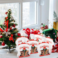 HKM-835923 Mini Christmas Treat Boxes with Santa Claus Design - 8 Pcs Gift Set with Cellophane Bags and Twist Ties for Holiday Party Supplies