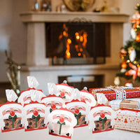 HKM-835923 Mini Christmas Treat Boxes with Santa Claus Design - 8 Pcs Gift Set with Cellophane Bags and Twist Ties for Holiday Party Supplies