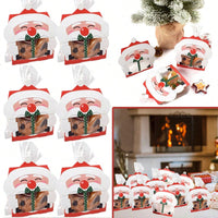 HKM-835923 Mini Christmas Treat Boxes with Santa Claus Design - 8 Pcs Gift Set with Cellophane Bags and Twist Ties for Holiday Party Supplies