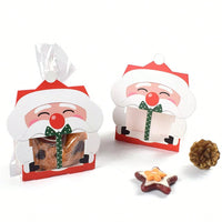 HKM-835923 Mini Christmas Treat Boxes with Santa Claus Design - 8 Pcs Gift Set with Cellophane Bags and Twist Ties for Holiday Party Supplies
