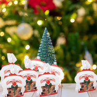 HKM-835923 Mini Christmas Treat Boxes with Santa Claus Design - 8 Pcs Gift Set with Cellophane Bags and Twist Ties for Holiday Party Supplies