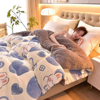HKM-836115 Cozy Warm Lamb Wool Winter Blanket for One Person - Thick Polyester Fill Quilt