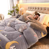 HKM-836115 Cozy Warm Lamb Wool Winter Blanket for One Person - Thick Polyester Fill Quilt