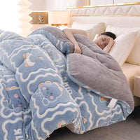 HKM-836115 Cozy Warm Lamb Wool Winter Blanket for One Person - Thick Polyester Fill Quilt