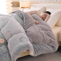 HKM-836115 Cozy Warm Lamb Wool Winter Blanket for One Person - Thick Polyester Fill Quilt