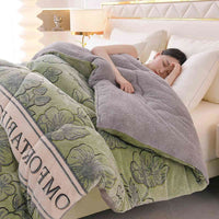 HKM-836115 Cozy Warm Lamb Wool Winter Blanket for One Person - Thick Polyester Fill Quilt