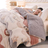 HKM-836115 Cozy Warm Lamb Wool Winter Blanket for One Person - Thick Polyester Fill Quilt