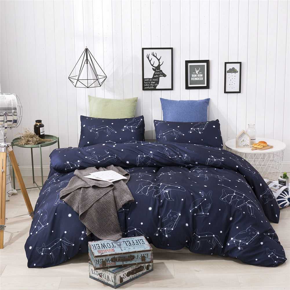HKM-836115 Three Piece Polyester Printed Brushed Quilt Cover Set with Pillowcases, Available in Multiple Floral Designs and Sizes