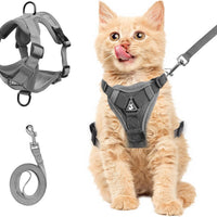HKM-836307 Adjustable Soft Mesh Cat Harness and Leash Set for All Cats - Anti-Escape, Breathable Design with Reflective Safety Features