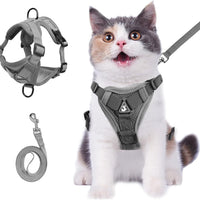 HKM-836307 Adjustable Soft Mesh Cat Harness and Leash Set for All Cats - Anti-Escape, Breathable Design with Reflective Safety Features