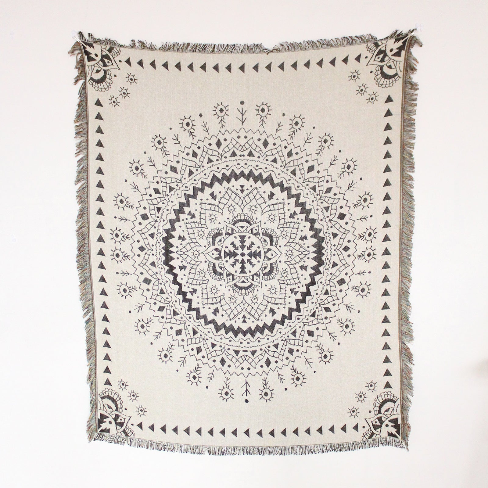 HKM-836435 Boho Fringe Sofa Cover Blanket - Cotton Nitrile Blend, 130x150 cm