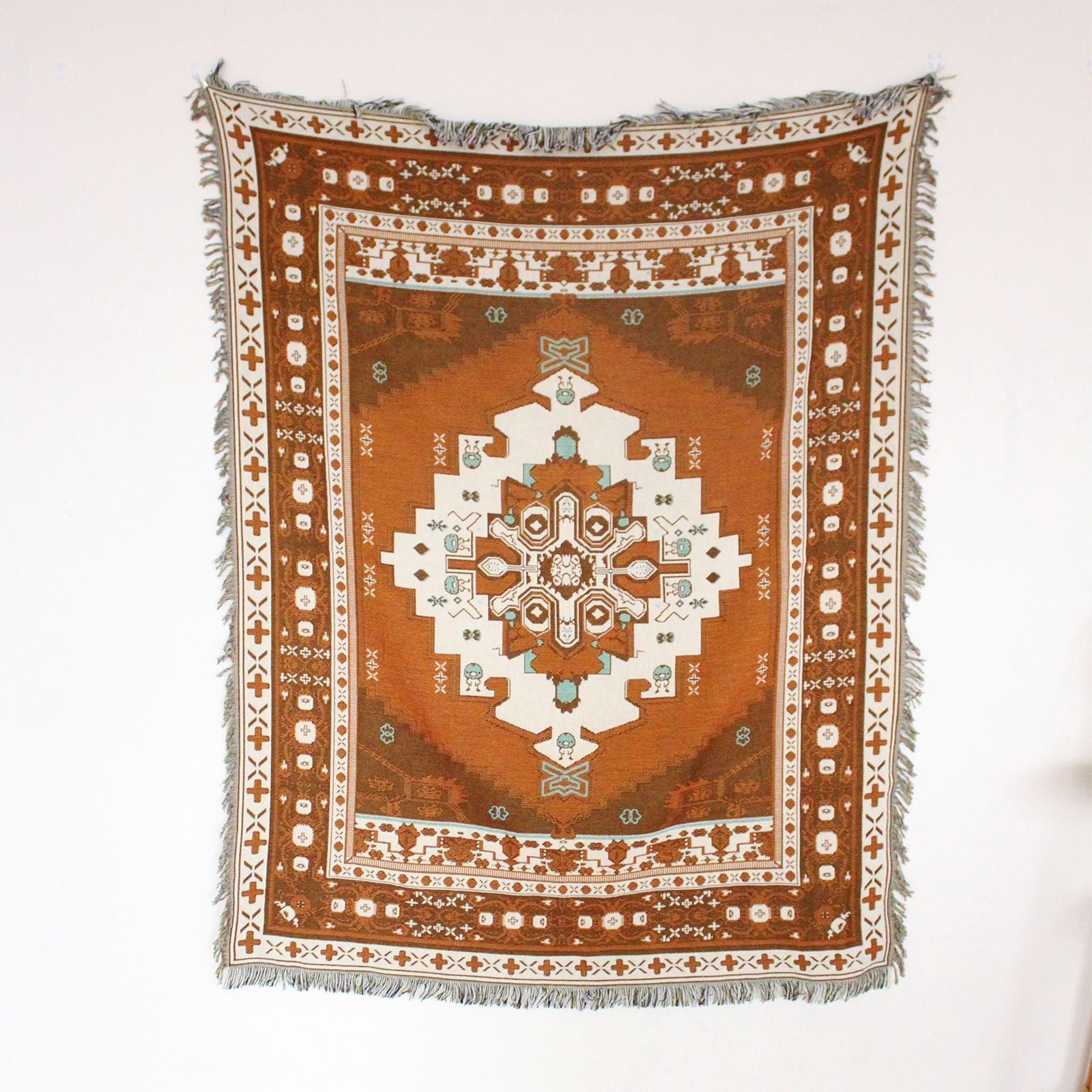 HKM-836435 Boho Fringe Sofa Cover Blanket - Cotton Nitrile Blend, 130x150 cm