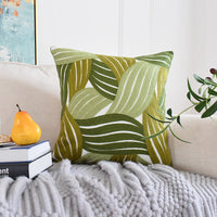 HKM-836499 Green Leaf Embroidery Cotton Sofa Pillowcase - 45x45cm