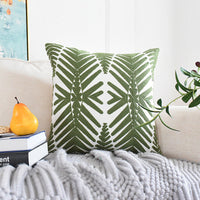 HKM-836499 Green Leaf Embroidery Cotton Sofa Pillowcase - 45x45cm