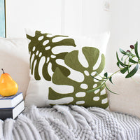 HKM-836499 Green Leaf Embroidery Cotton Sofa Pillowcase - 45x45cm
