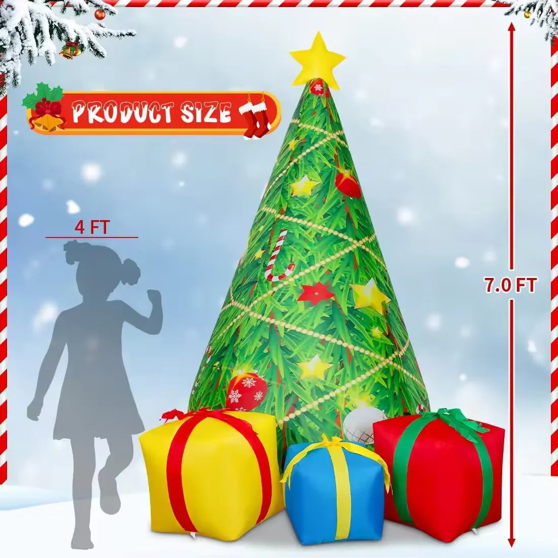 KTX-836563 7 FT Inflatable Christmas Tree with LED Lights for Outdoor Holiday Decoration