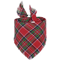 HKM-836819 Triangle Dog Scarf with Tassels - Woven Cloth, Grid Pattern, 65x45cm