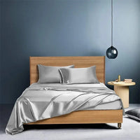 HKM-836883 Navy Blue Four-Piece Satin Silk Bedding Set with Quilt Cover, Bed Sheet, and Pillowcases