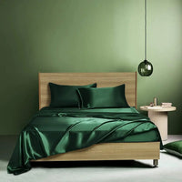 HKM-836883 Navy Blue Four-Piece Satin Silk Bedding Set with Quilt Cover, Bed Sheet, and Pillowcases