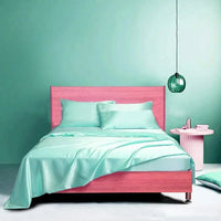HKM-836883 Navy Blue Four-Piece Satin Silk Bedding Set with Quilt Cover, Bed Sheet, and Pillowcases