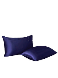 HKM-836883 Navy Blue Four-Piece Satin Silk Bedding Set with Quilt Cover, Bed Sheet, and Pillowcases