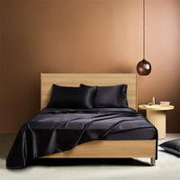 HKM-836883 Navy Blue Four-Piece Satin Silk Bedding Set with Quilt Cover, Bed Sheet, and Pillowcases