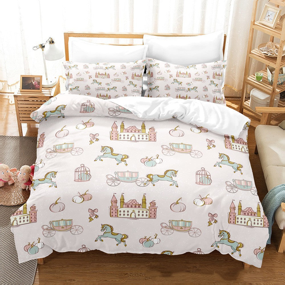 HKM-836947 Cartoon Series Three-Piece Bedding Set with Quilt Cover and Pillowcase, Multiple Sizes Available
