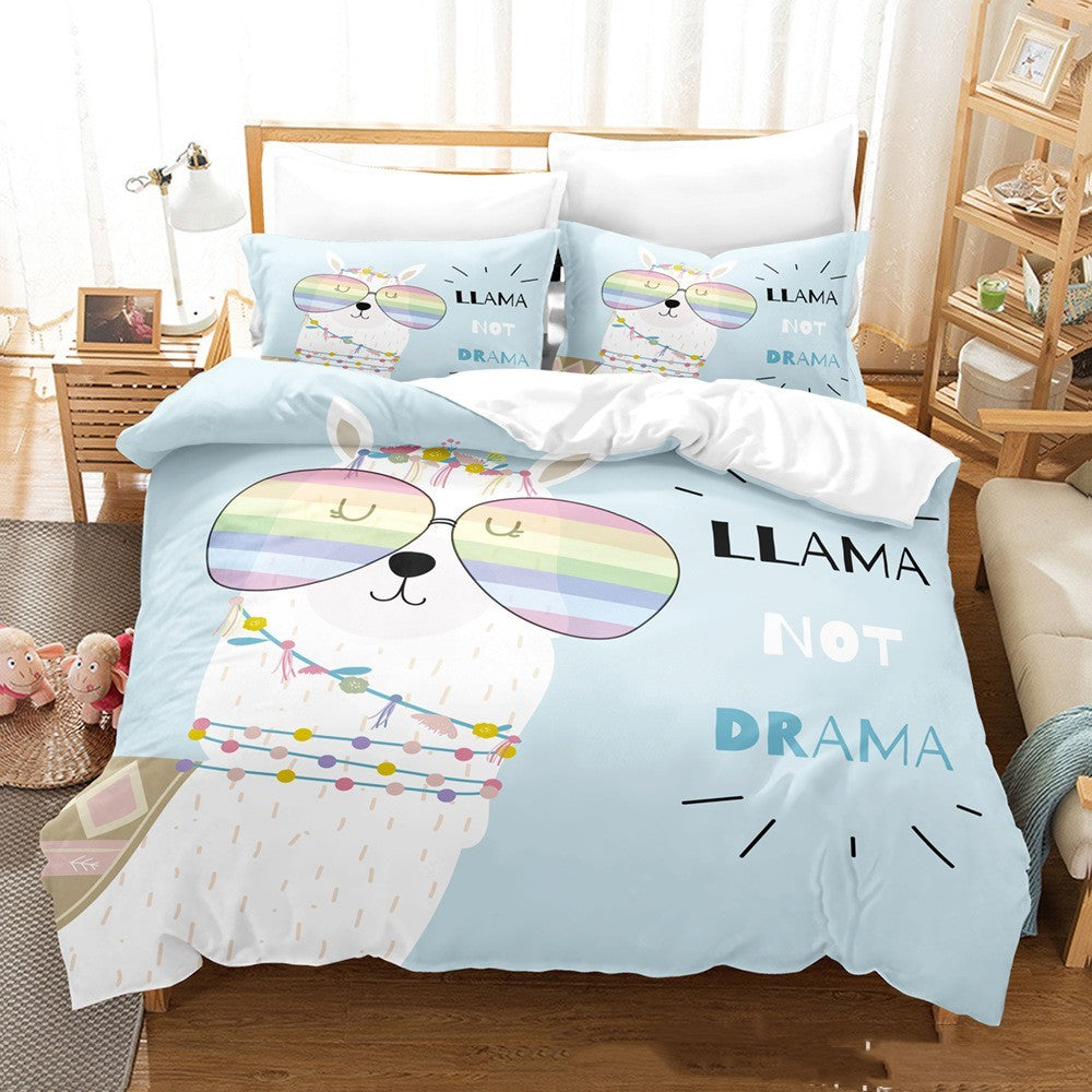 HKM-836947 Cartoon Series Three-Piece Bedding Set with Quilt Cover and Pillowcase, Multiple Sizes Available