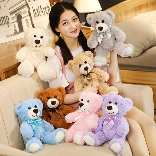 KTX-836947 Customized Multi-Color PP Cotton Teddy Bear with Bowknot, 25cm Plush Stuffed Toy for All Ages