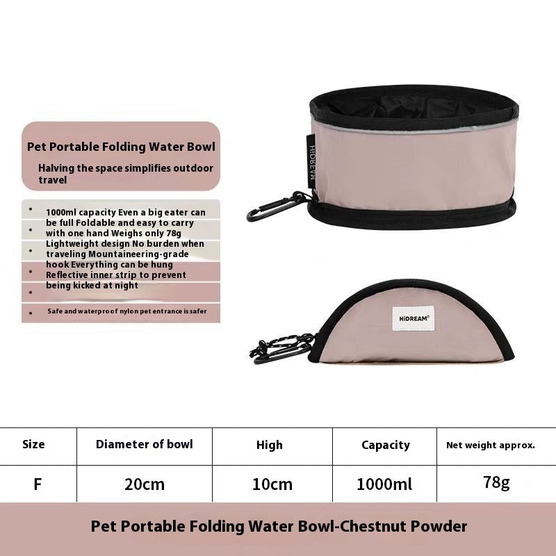 HKM-837139 Portable Folding Pet Water Bowl - Waterproof 1000ml Nylon for All Pets