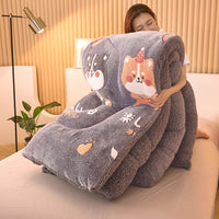 HKM-837267 Double-Sided Winter Lamb Fleece Quilt - Thick Polyester Fiber for Warmth and Comfort in Various Sizes