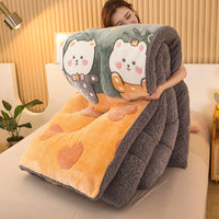 HKM-837267 Double-Sided Winter Lamb Fleece Quilt - Thick Polyester Fiber for Warmth and Comfort in Various Sizes