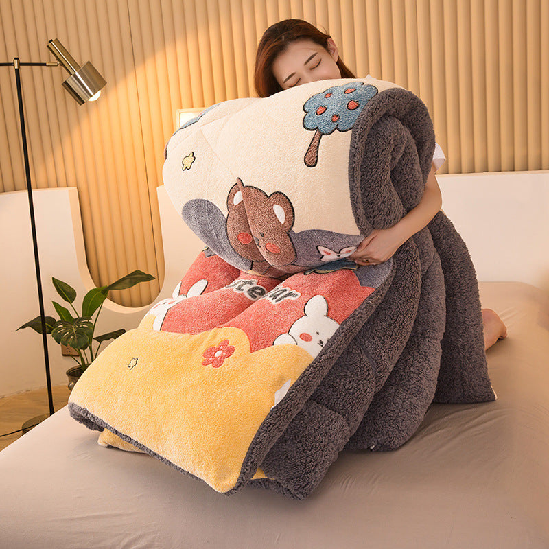 HKM-837267 Double-Sided Winter Lamb Fleece Quilt - Thick Polyester Fiber for Warmth and Comfort in Various Sizes